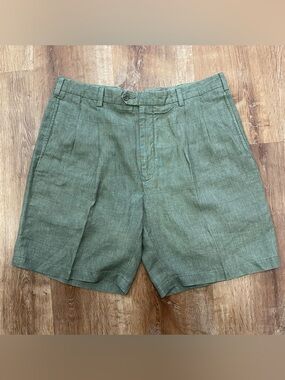 Jos. A. Bank Signature Linen Shorts Mens 38 Green Coastal Beach Double Pleated